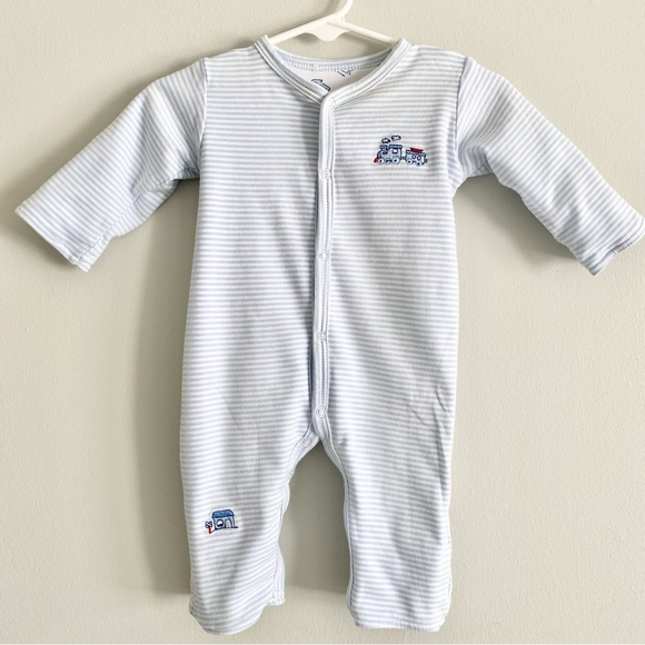 Baby Reversible Pima Cotton Train Print Outfit with Matching Bib - Picture 5 of 7